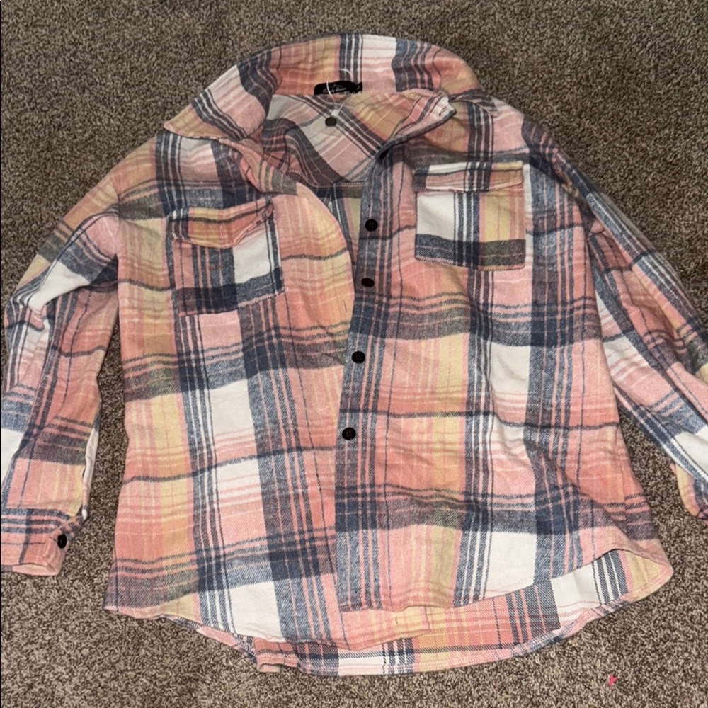 Plaid Button-Up Shirt in Pink and Blue